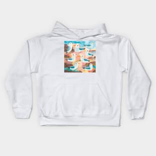 Seagulls on a Sunlit Shore Kids Hoodie